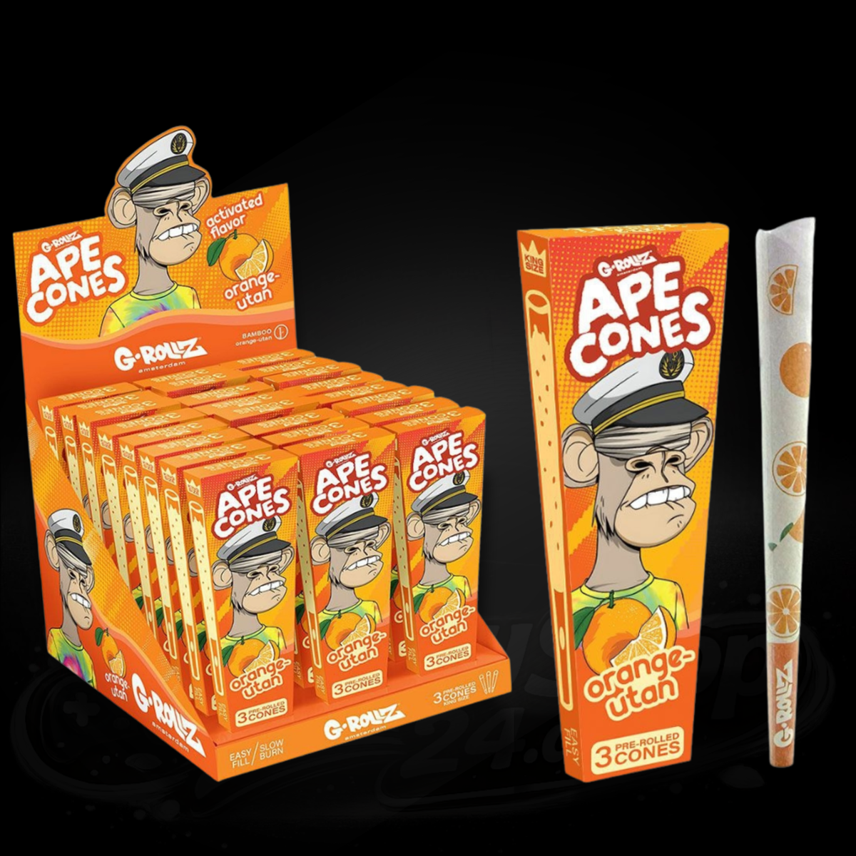 Ape Cones - Orange Utan - Squeeze Filter - 3 Pre-Rolled King Size Cones