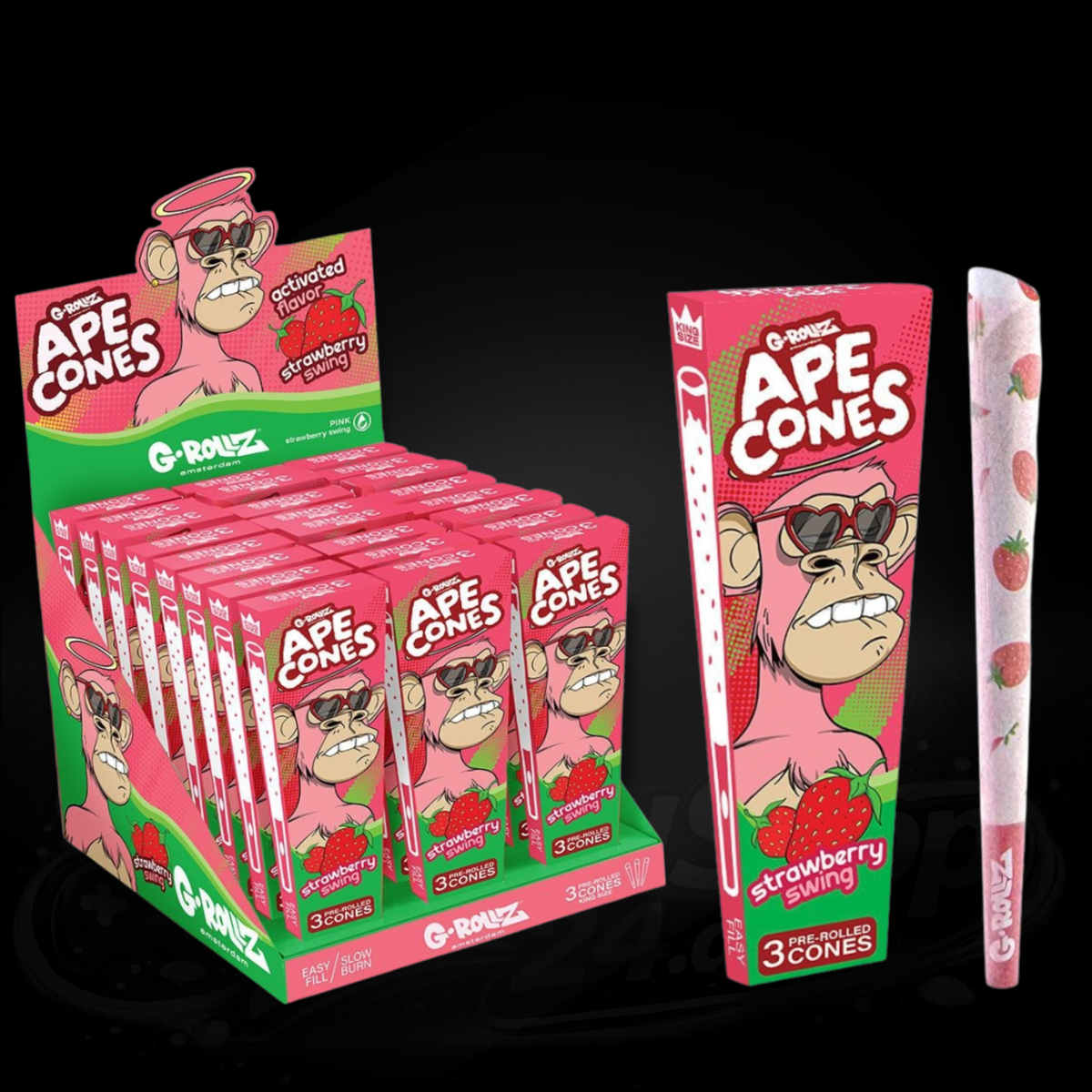 Ape Cones - Strawberry Swing - Squeeze Filter - 3 Pre-Rolled King Size Cones