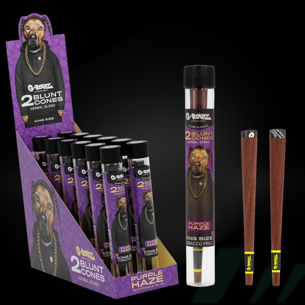 G-Rollz x The Dog - Blunt Cones - Purple Haze - Terpene Infused - 2x King Size Blunt Cones