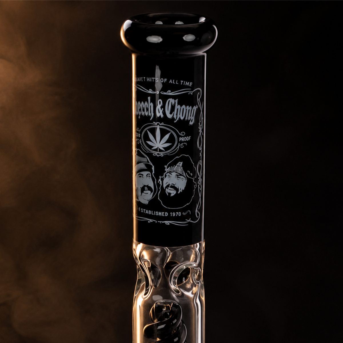 G-Rollz x Cheech & Chong Greatest Hits Spiral-Perkolator Bong Schwarz – 40 cm – Design und Glaskopf