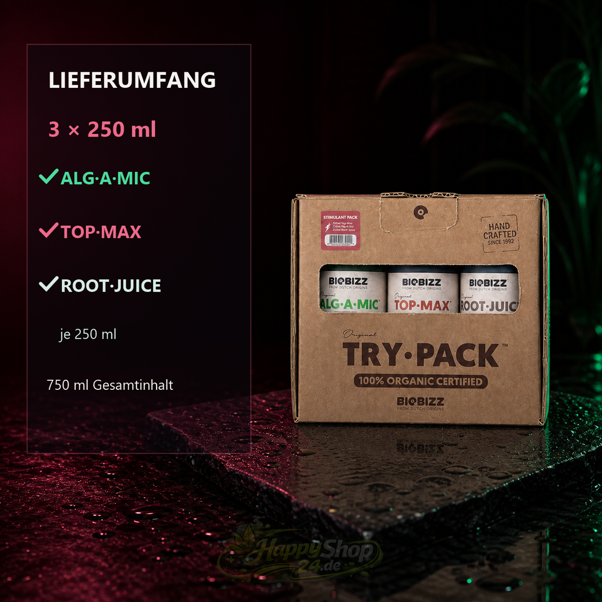 BioBizz Try·Pack Stimulant – Lieferumfang mit drei 250-ml-Flaschen