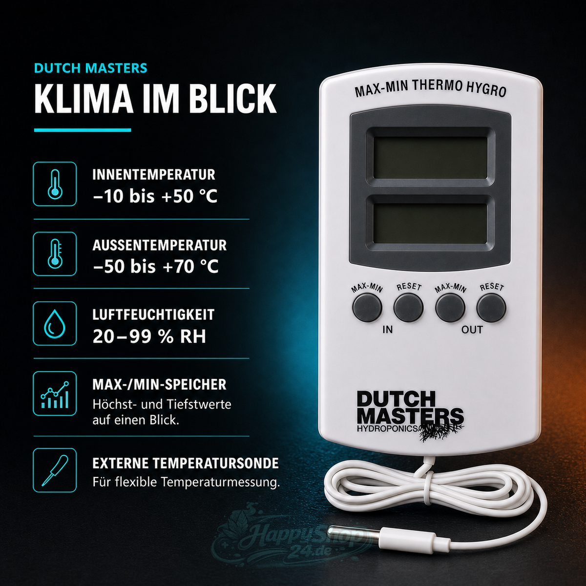 Dutch Masters Digitales Max/Min Thermo-Hygrometer mit Sonde – Produktbild 2