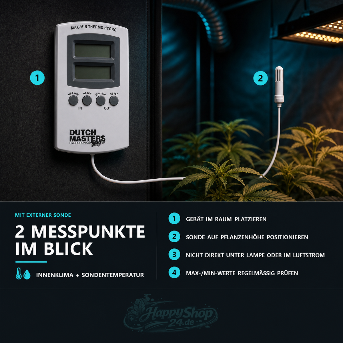 Dutch Masters Digitales Max/Min Thermo-Hygrometer mit Sonde – Produktbild 3