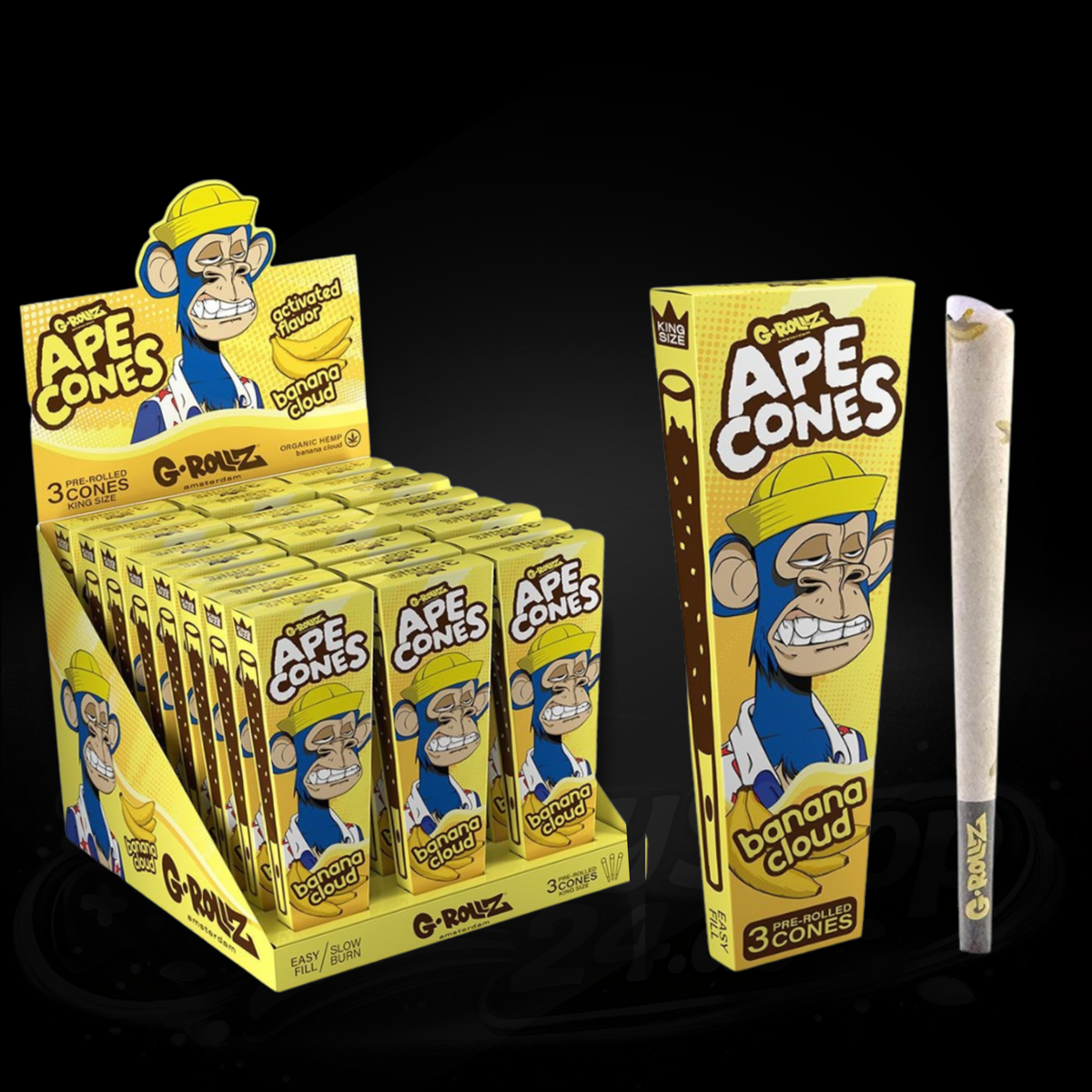Ape Cones - Banana Cloud - Squeeze Filter - 3 Pre-Rolled King Size Cones