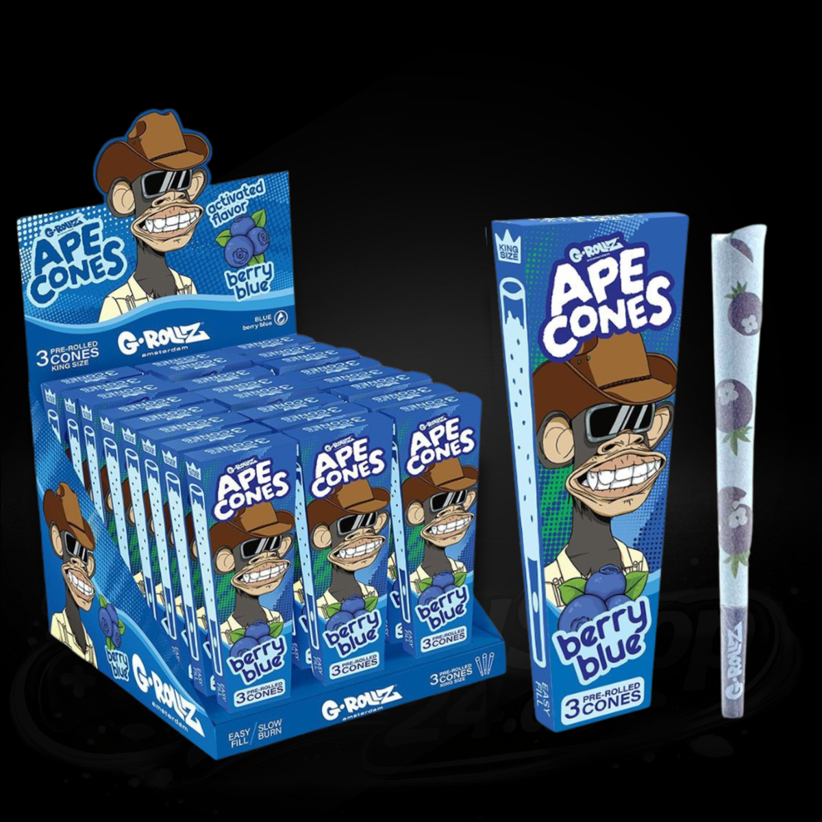 Ape Cones - Berry Blue - Squeeze Filter - 3 Pre-Rolled King Size Cones