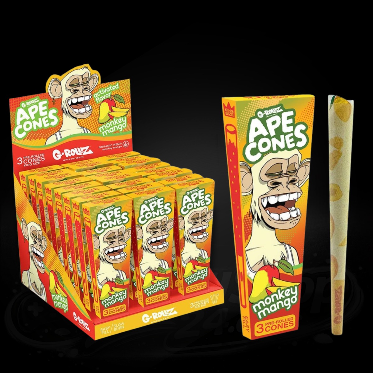 Ape Cones - Monkey Mango - Squeeze Filter - 3 Pre-Rolled King Size Cones