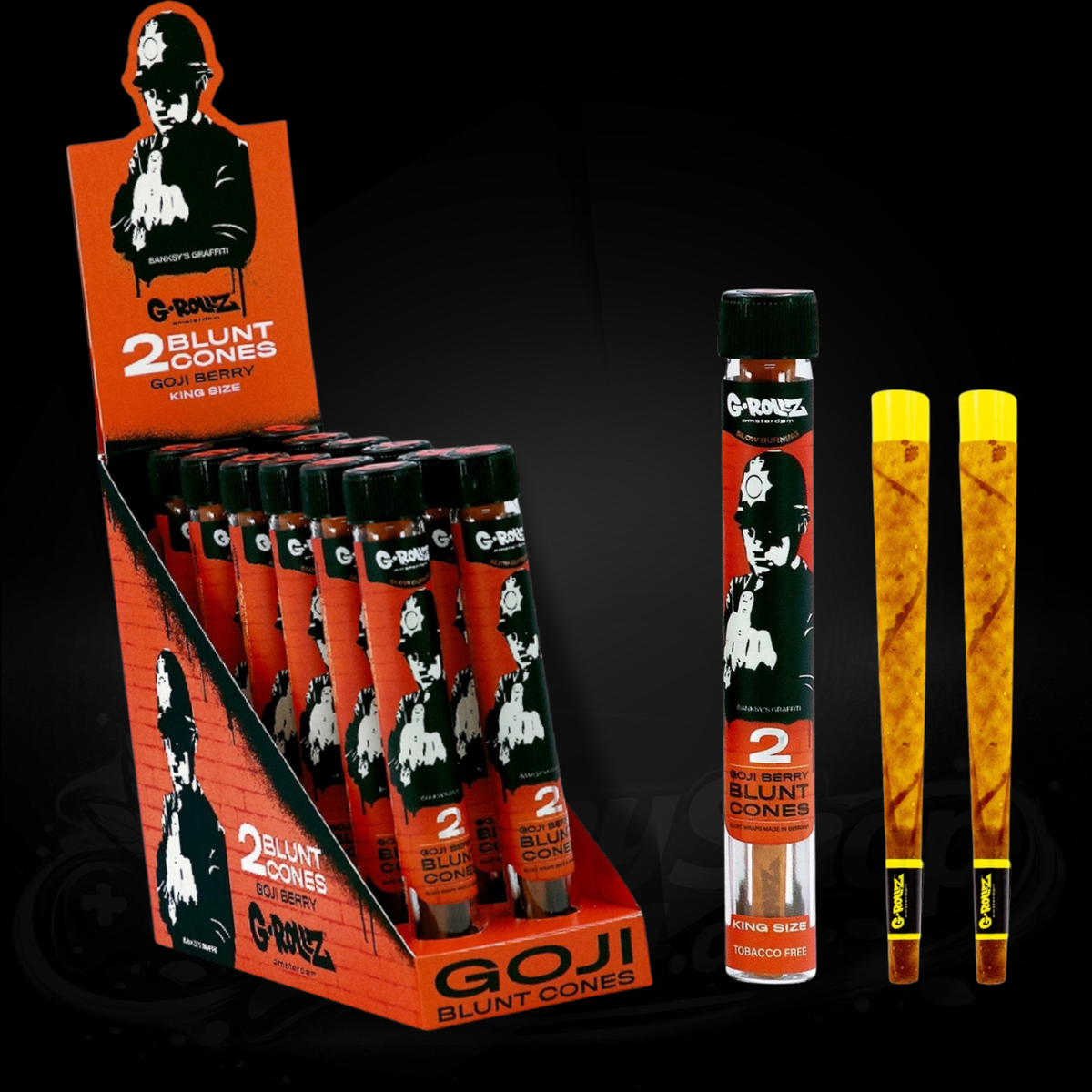 G-Rollz x Banksy's Graffiti - Blunt Cones - Goji Berry - 2x King Size Blunt Cones