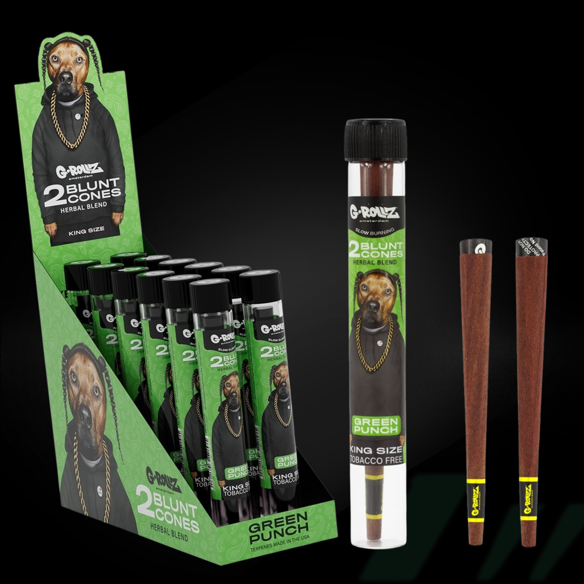 G-Rollz x The Dog - Blunt Cones - Green Punch - Terpene Infused - 2x King Size Blunt Cones