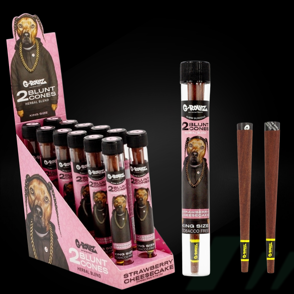 G-Rollz x The Dog - Blunt Cones - Strawberry Cheesecake - Terpene Infused - 2x King Size Blunt Cones