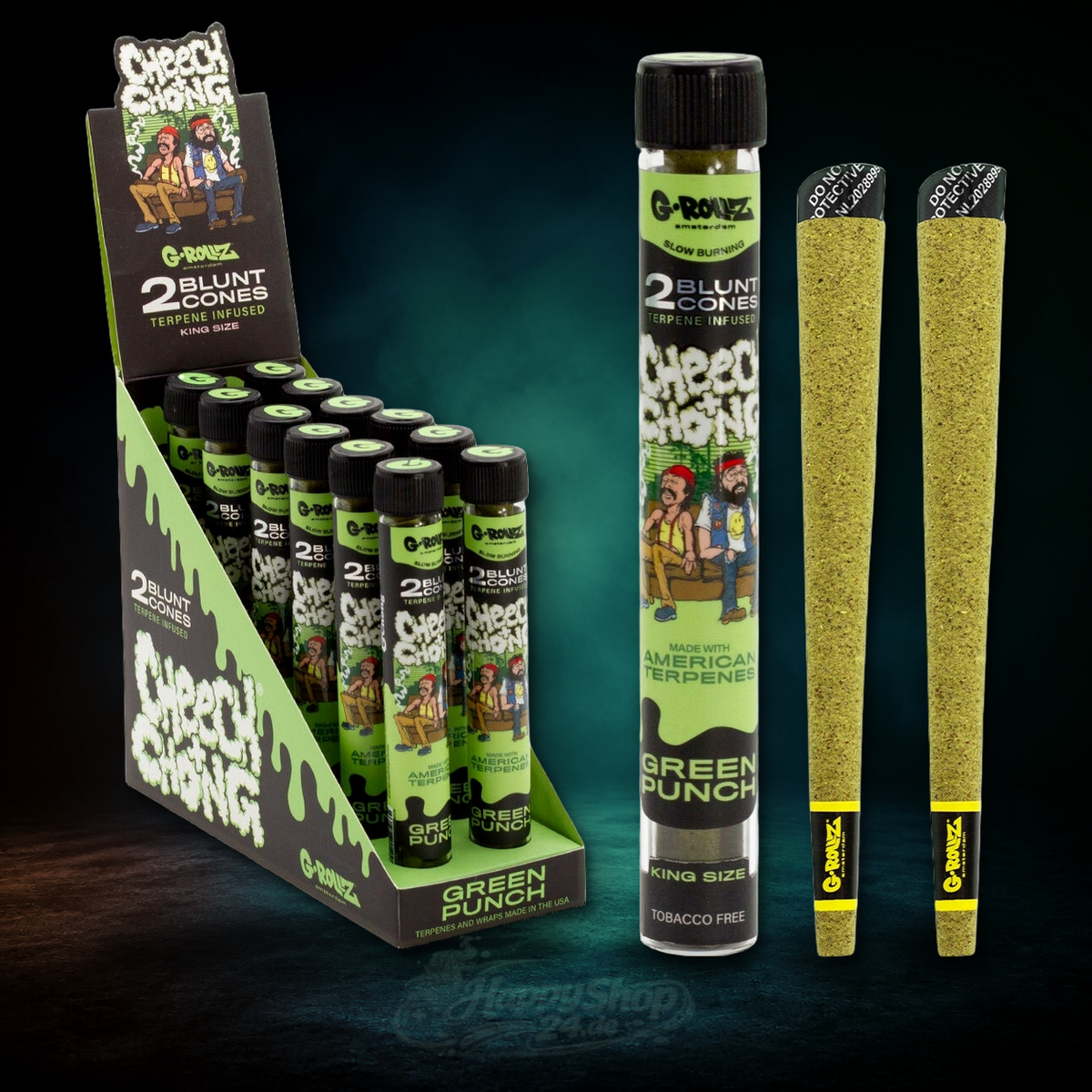 G-Rollz x Cheech & Chong Green Punch Blunt Cones Display