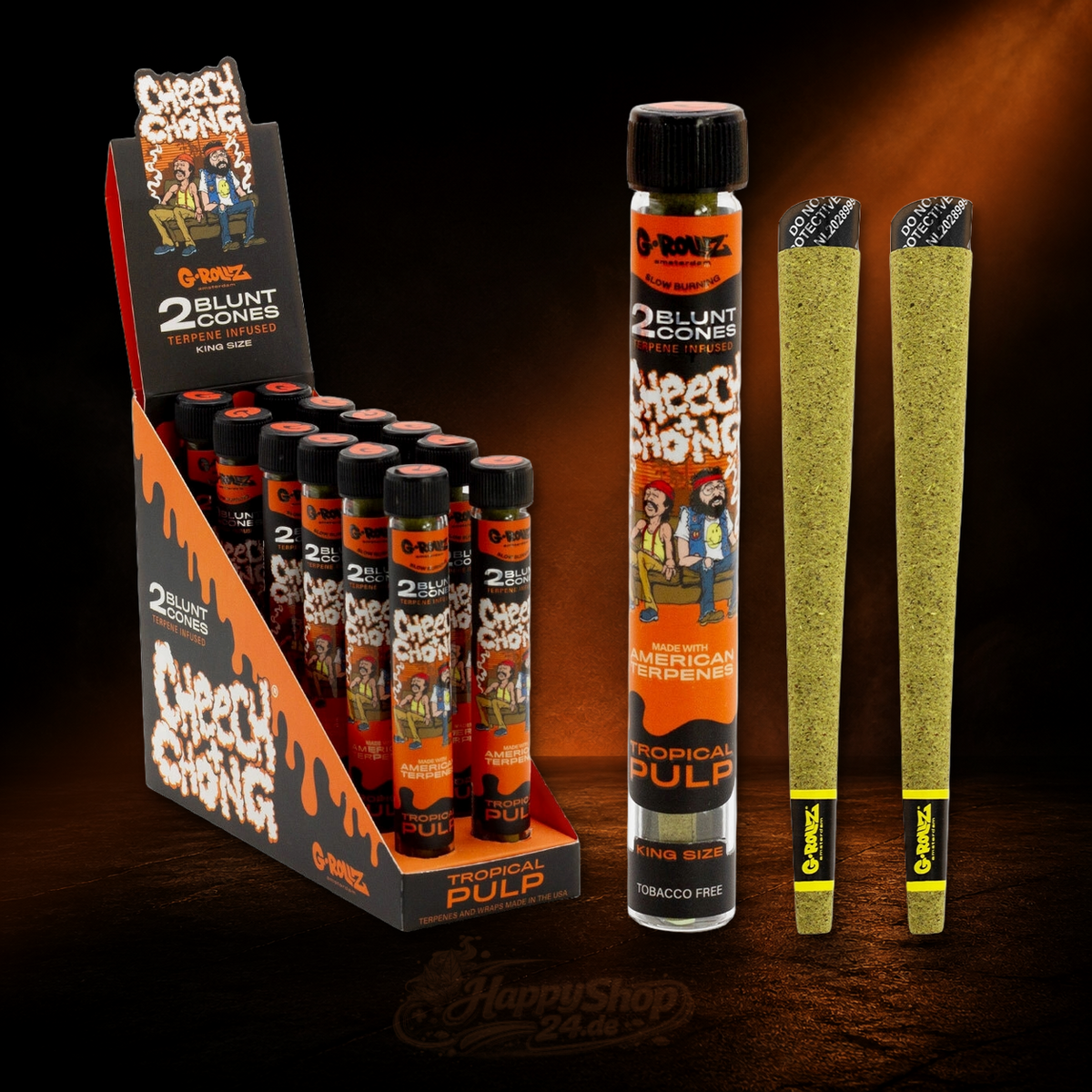G-Rollz x Cheech & Chong Tropical Pulp Blunt Cones Verpackung